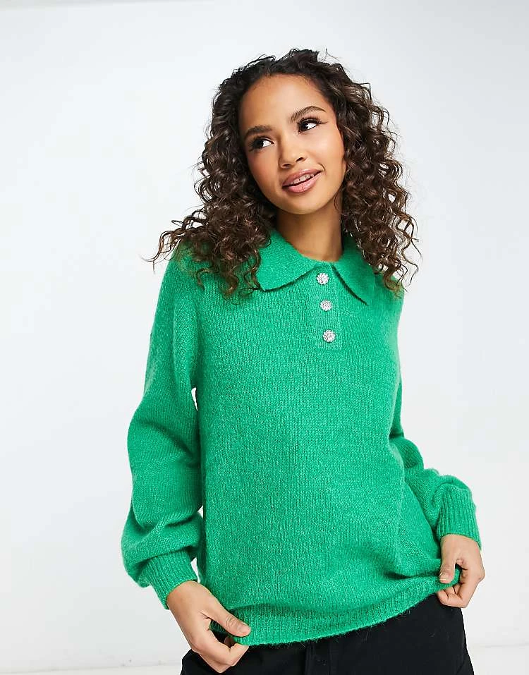Pieces Jumper With Diamante Buttons In Green For Women - Image 5