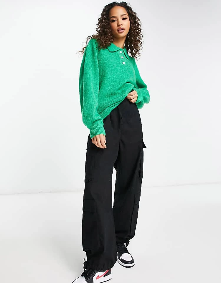 Pieces Jumper With Diamante Buttons In Green For Women - Image 4