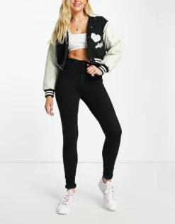 Pieces Flex High Waisted Skinny Jeans In Black For Women