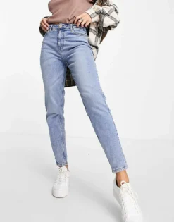 Pieces Kesia High Waisted Mom Jeans In Bleach Wash For Women
