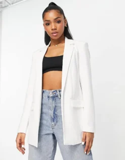 Pieces Tailored Oversized Blazer In White For Women
