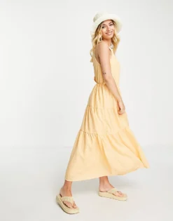 Pieces Tie Back Tiered Maxi Dress In Orange - ORANGE For Women