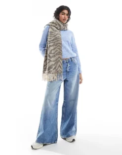 Pieces Scarf In Brown Zebra Print For Women