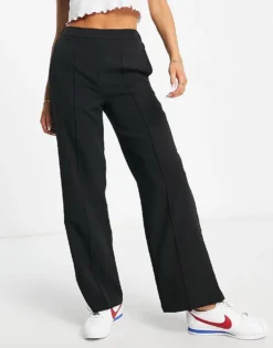 Pieces Seam Detail Wide Leg Trousers In Black For Women