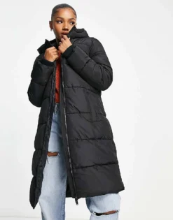 Pieces Hooded Longline Padded Coat In Black For Women