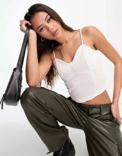 Pieces Corset Cami Top In White For Women