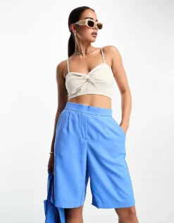 Pieces Tailored Shorts Co-ord In Blue For Women