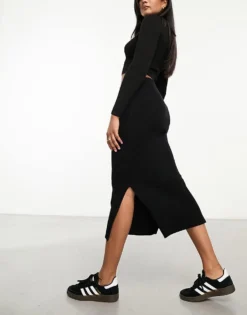 Pieces Knitted Midi Skirt In Black For Women