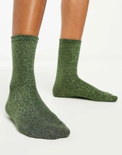 Pieces Glitter Socks In Olive For Women