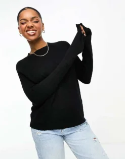 Pieces High Neck Jumper In Black For Women