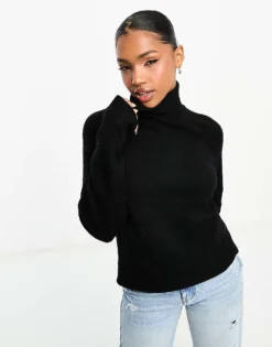 Pieces Roll Neck Jumper In Black For Women