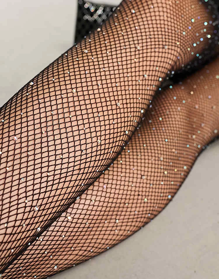 Pieces Fishnet Tights With Diamante Gems In Black For Women - Image 4