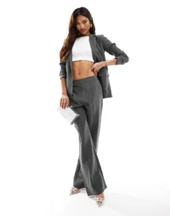 Pieces Tailored Blazer Co-ord In Charcoal Pinstripe For Women