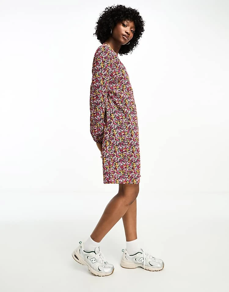 Pieces Wrap Mini Dress In Multi Ditsy Print For Women Black - Image 5