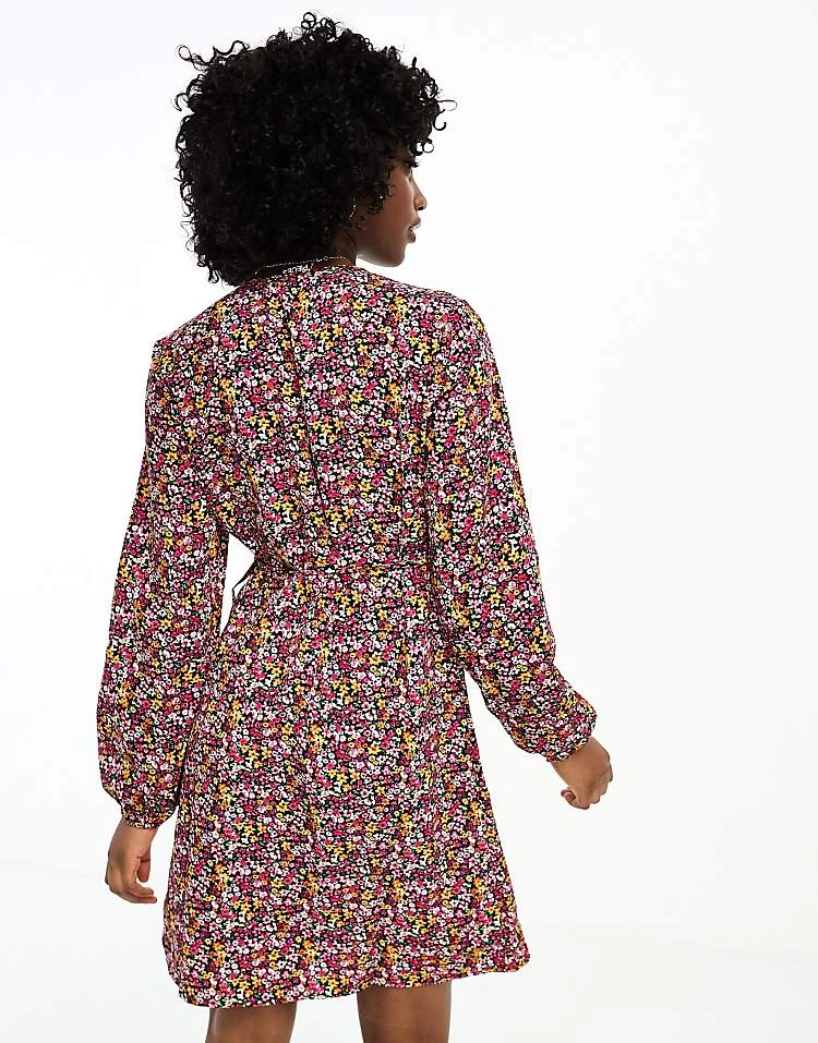 Pieces Wrap Mini Dress In Multi Ditsy Print For Women Black - Image 3