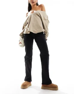 Pieces Kelly High Waisted Straight Leg Jeans In Black For Women