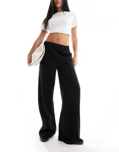 Pieces Tailored Wide Leg Trousers In Black For Women