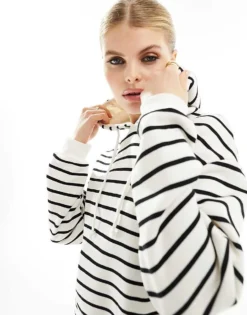 Pieces Lightweight Super Soft Hoodie In Navy Stripe For Women