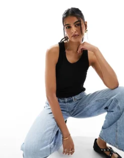 Pieces Built In Bra Vest Top In Black For Women