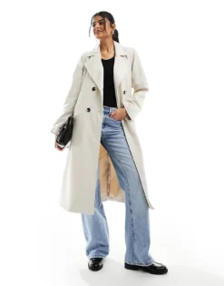 Pieces Belted Trench Coat In Stone For Women