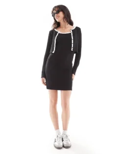 Pieces Contrast Cami Mini Dress Co-ord In Mono For Women Black And White