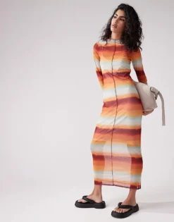 Pieces Seam Detail Maxi Dress In Multi Ombre For Women