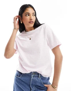Pieces Fold Up Sleeve T-shirt In Pastel Lilac Stripe For Women