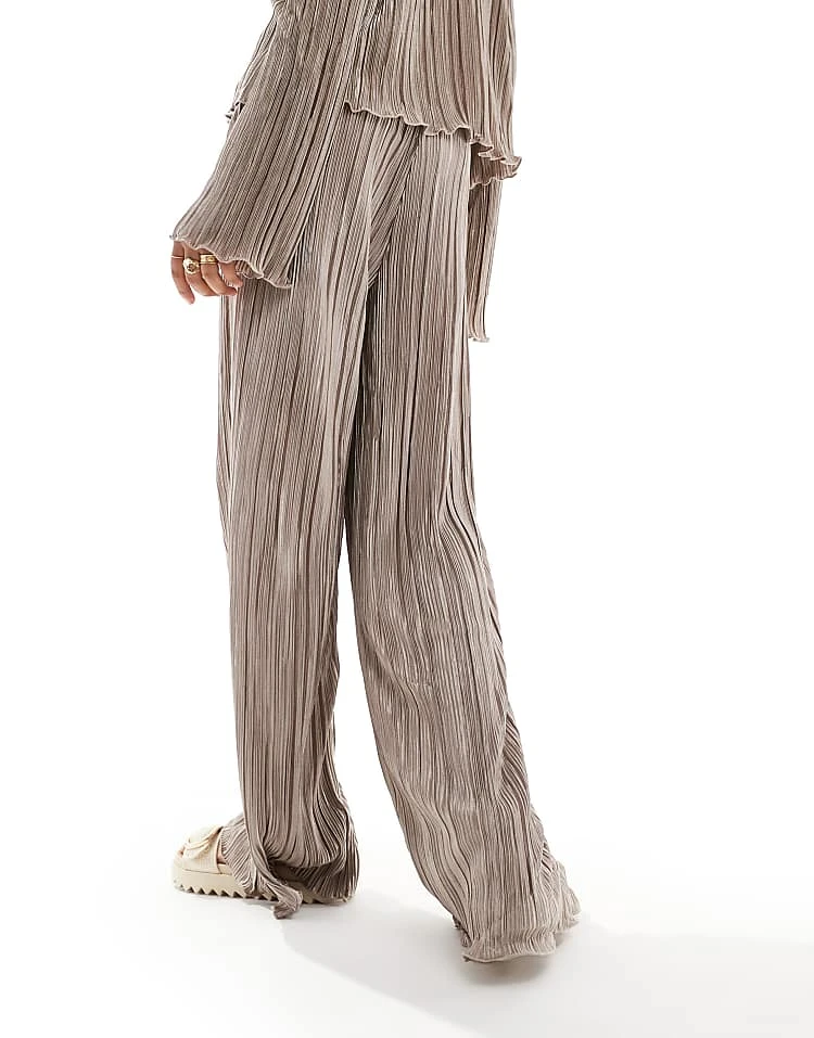 Pieces Plisse Wide Leg Trouser Co-ord In Stone For Women - Image 2