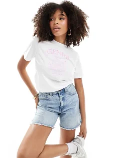 Pieces Zodiac T-shirt With ""Gemini"" Print In White For Women