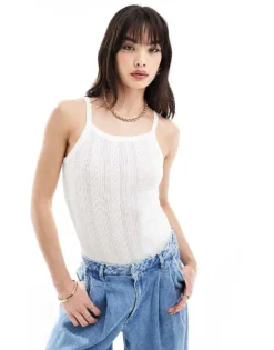 Pieces Square Neck Ribbed Bodysuit In Cream For Women