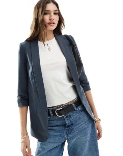 Pieces Ruched Sleeve Blazer In Ombre Blue For Women