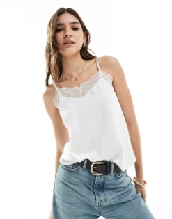 Pieces Cami Top With Lace Trim Detail In White For Women Cloud Dancer