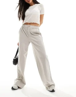 Pieces Tailored Wide Leg Trousers In Light Grey For Women Silver Gray