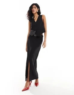 Pieces Tailored Waistcoat And Maxi Skirt Co-ord In Black