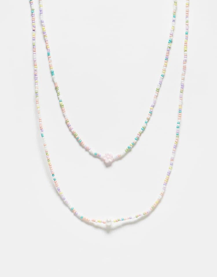 Pieces 2 Pack Small Beaded Necklaces With Pearl Detail In Multi For Women - Image 5