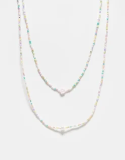 Pieces 2 Pack Small Beaded Necklaces With Pearl Detail In Multi For Women