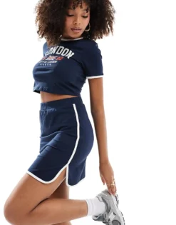 Pieces Sport Core Mini Skirt Co-ord With Contrast Trim In Navy And White For Women