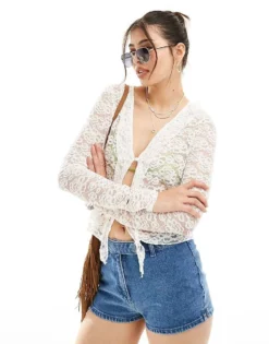 Pieces Festival Lace Chuck On Open Top In White For Women Bright White