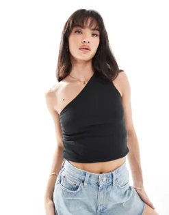 Pieces One Shoulder Top In Black For Women