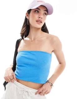 Pieces Bandeau Top In Bright Blue For Women