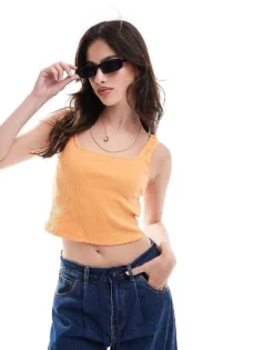 Pieces Square Neck Crop Top In Tangerine For Women
