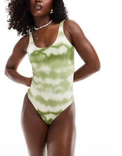 Pieces Scoop Back Swimsuit In Green Tie Dye For Women