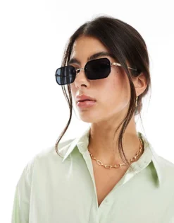 Pieces Retro Black Lense Sunglasses In Gold For Women