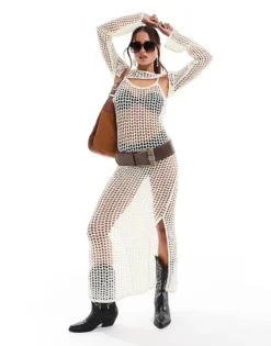 Pieces Festival Open Crochet Maxi Dress In Cream For Women Cloud Cream