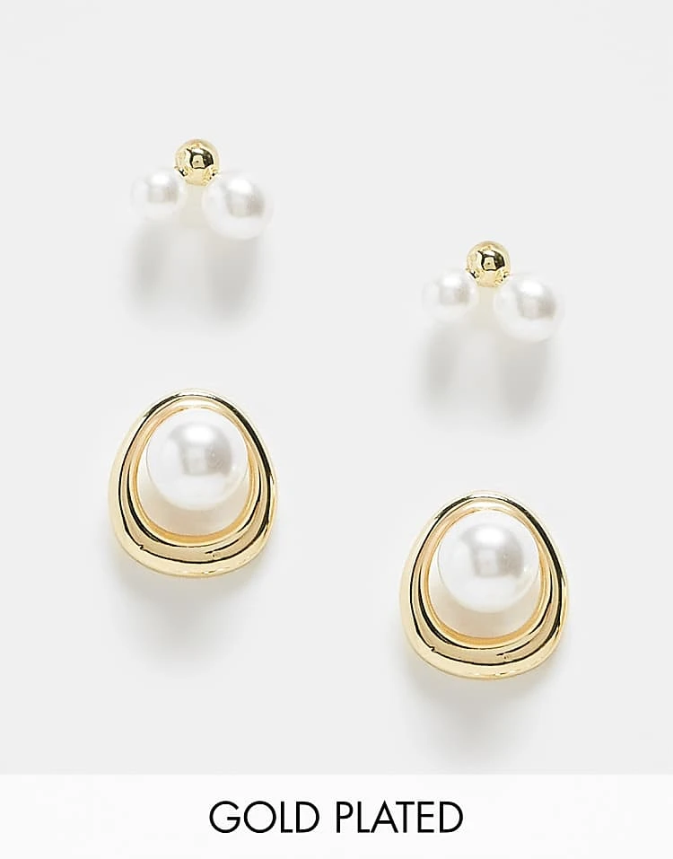 Pieces Drop Pearl And Stud 2-pack Earrings In Gold For Women Gold & Pearl - Image 5