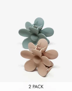 Pieces Flower 2-pack Hair Claw Clip In Neutral And Sage For Women Beige & Sage