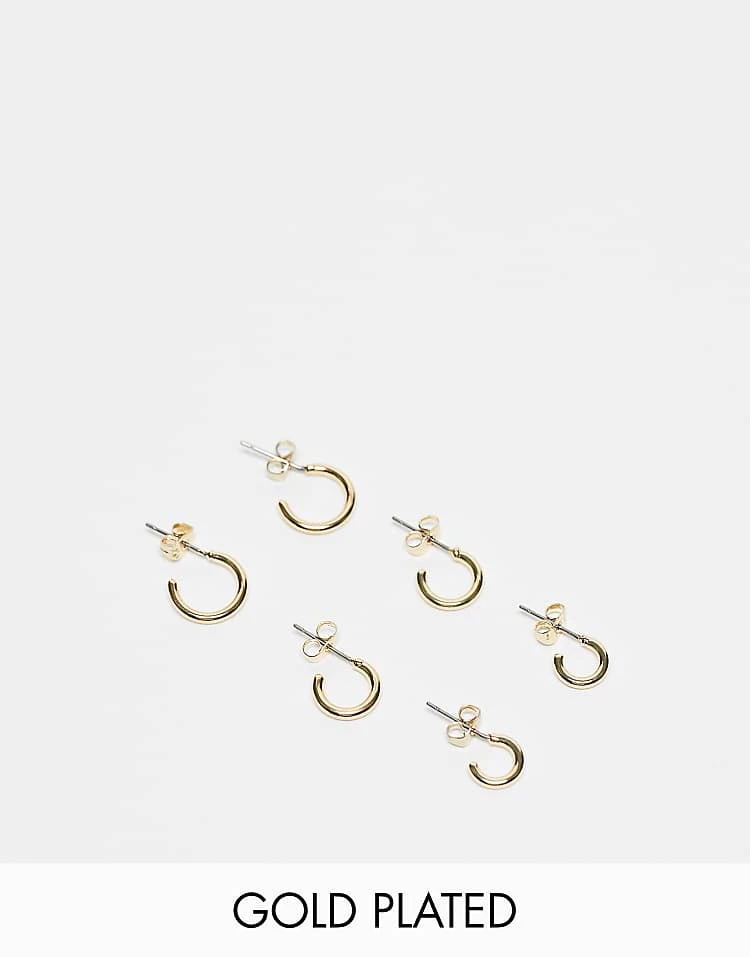 Pieces 18k Plated 3-pack Everyday Huggie And Hoop Earrings In Gold For Women - Image 5