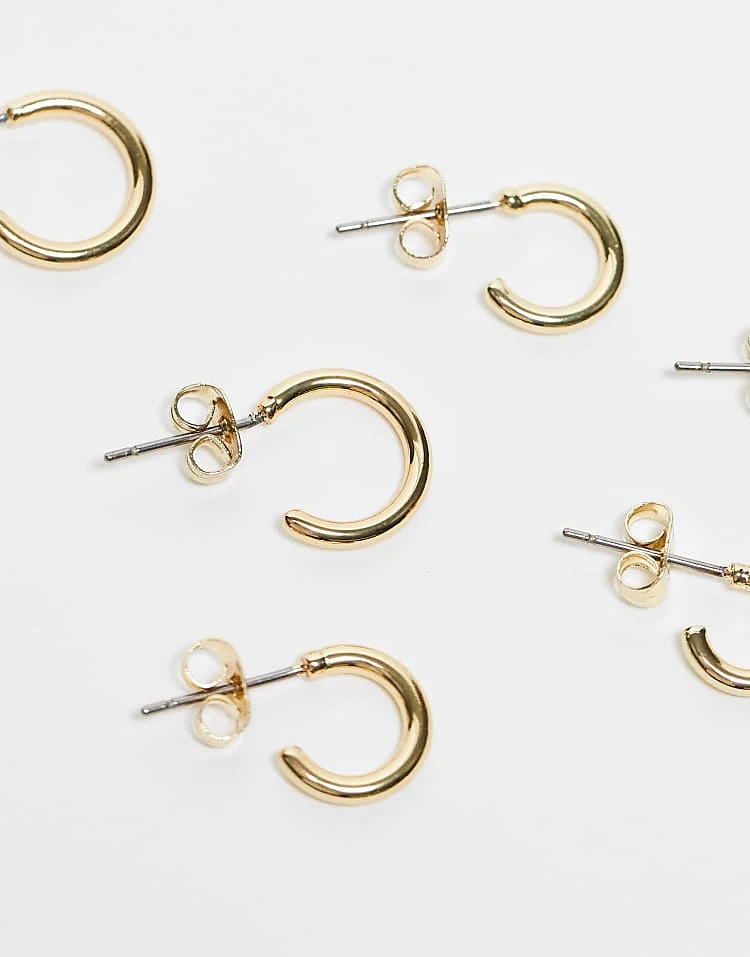 Pieces 18k Plated 3-pack Everyday Huggie And Hoop Earrings In Gold For Women - Image 3