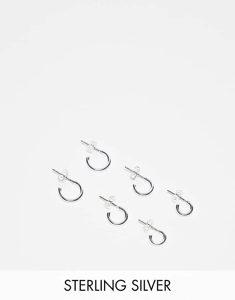 Pieces 3-pack Everyday Huggie And Hoop Earrings In Plated Sterling Silver For Women - Image 5