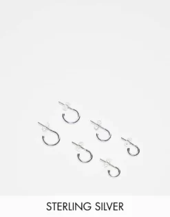 Pieces 3-pack Everyday Huggie And Hoop Earrings In Plated Sterling Silver For Women